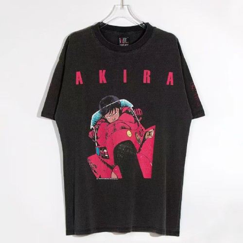 Akira Bold Letter Motorcycle Rider Illustration Back Gradient Split Color Letter Gunman Graphic Print Tee 29331536