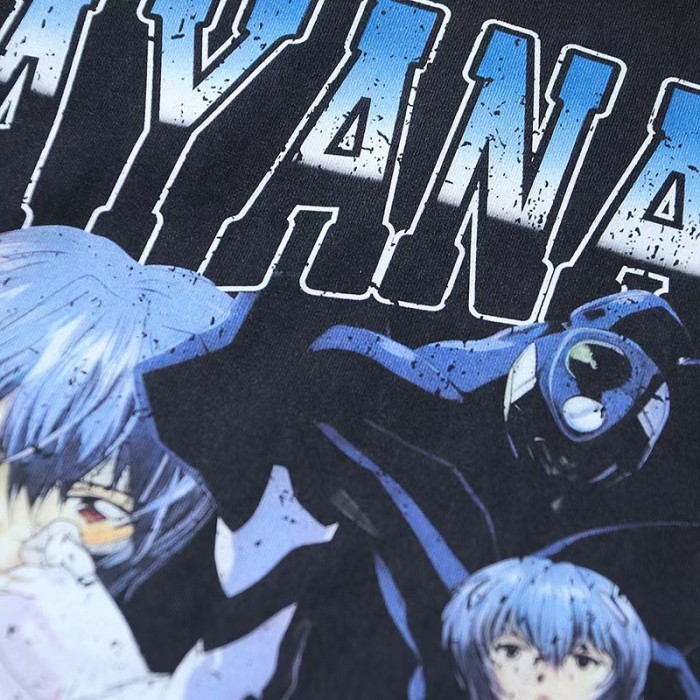 EVA Neon Genesis Evangelion Multi Look Ayanami Rei Gradient Gothic Font Anime Vintage Fade Print Tee 29331521