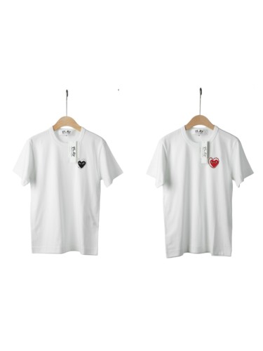 1:1 quality version Contrast Outline Heart Embroidery Solid Crew Neck Basic Tee 2 colors 29331758
