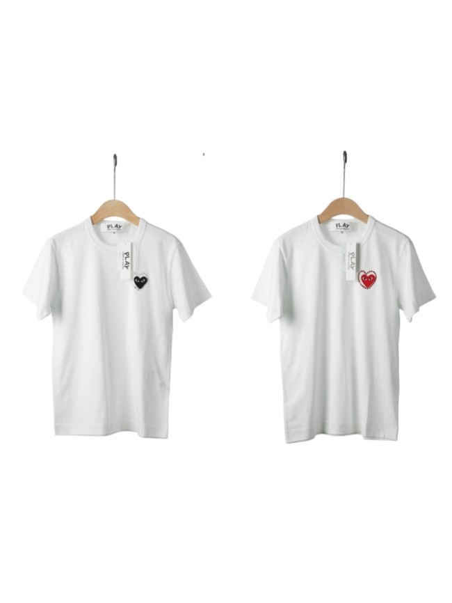 1:1 quality version Contrast Outline Heart Embroidery Solid Crew Neck Basic Tee 2 colors 29331758
