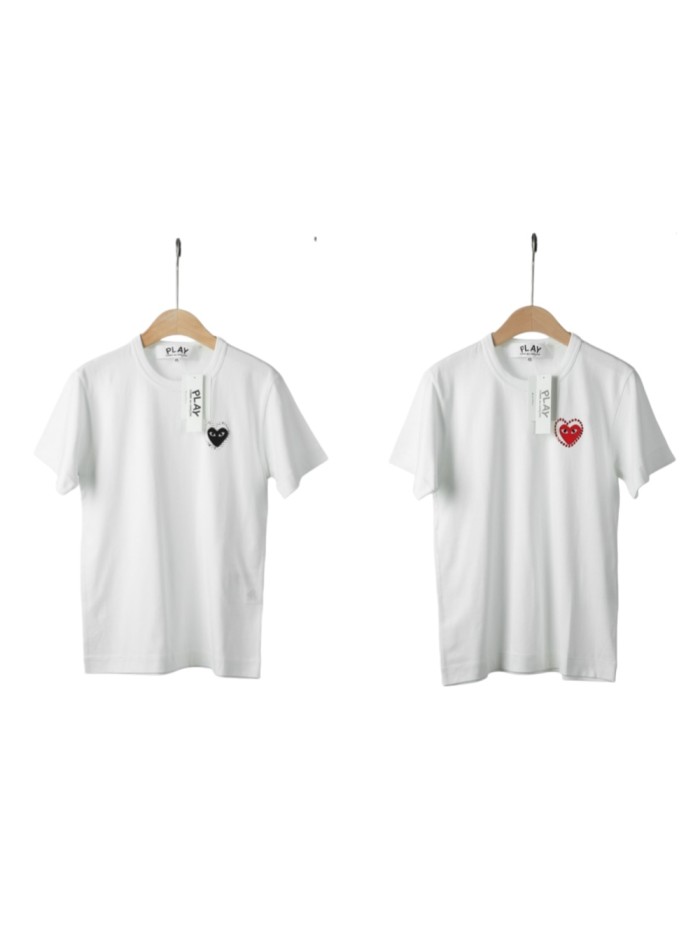 1:1 quality version Contrast Outline Heart Embroidery Solid Crew Neck Basic Tee 2 colors 29331758