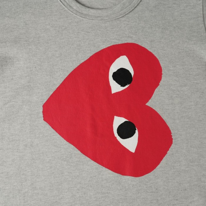 1:1 quality version Chest Large Solid Red Heart Two Eyes Face Print Couple Tee 29331786