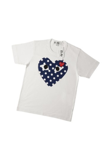 1:1 quality version Navy Polka Dot Eyed Heart Print Heart Corner Decor Mini Red Heart Embroidery Couple Tee 29331831
