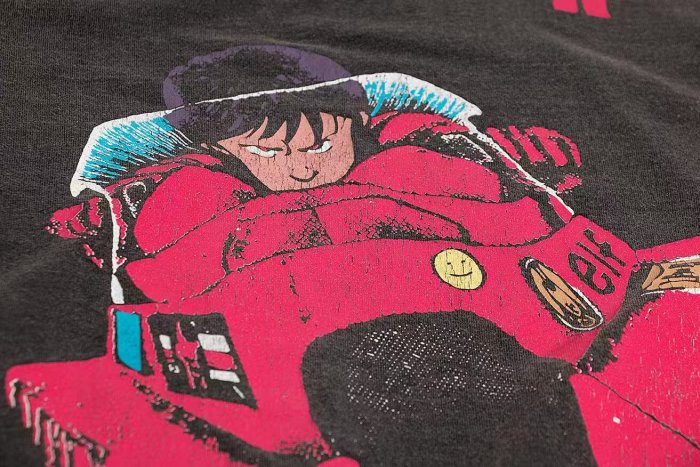 Akira Bold Letter Motorcycle Rider Illustration Back Gradient Split Color Letter Gunman Graphic Print Tee 29331536