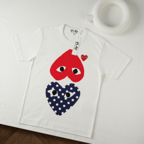 1:1 quality version Big Red Heart Navy Polka Dot Heart Mini Red Eyed Heart Combined Print Couple Tee 29331789