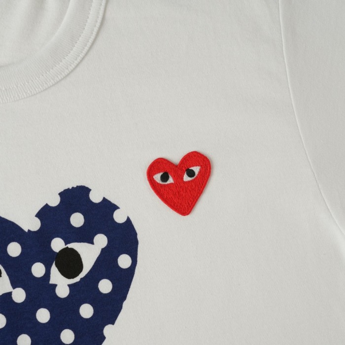 1:1 quality version Two Up Down Navy Polka Dot Eyed Heart Print Match Side Red Heart Embroidery Couple Tee 29331790