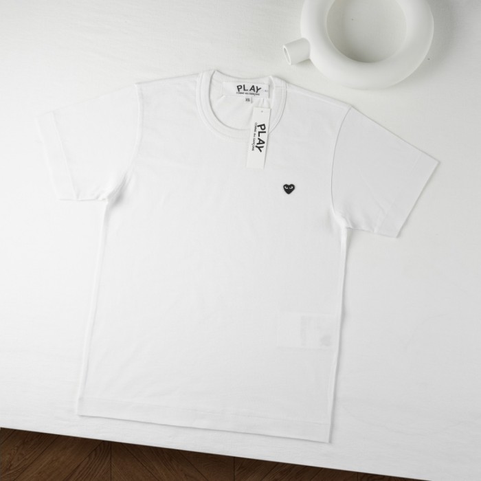 1:1 quality version Small Black Heart Embroidery Solid Crew Neck Basic Minimal Low Key Couple Tee 2 colors 29331711