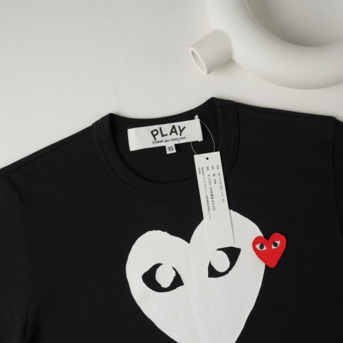 1:1 quality version Chest Oversize White Eyed Solid Heart Print Side Mini Red Heart Embroidery Tee 29331849
