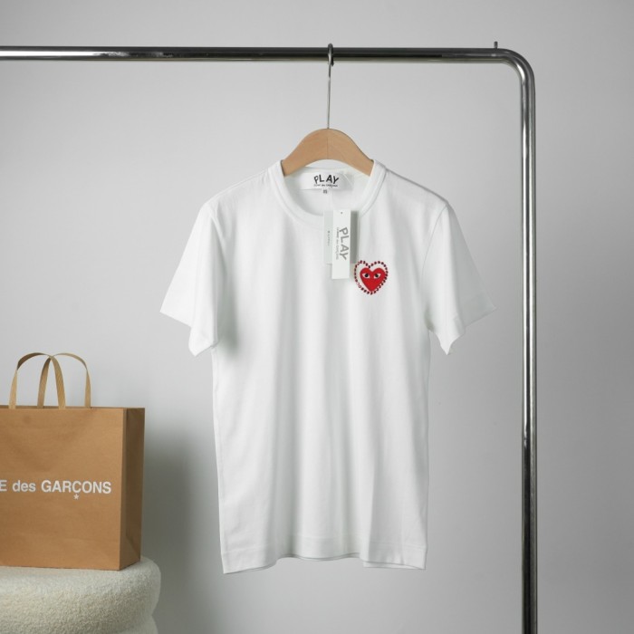 1:1 quality version Contrast Outline Heart Embroidery Solid Crew Neck Basic Tee 2 colors 29331758