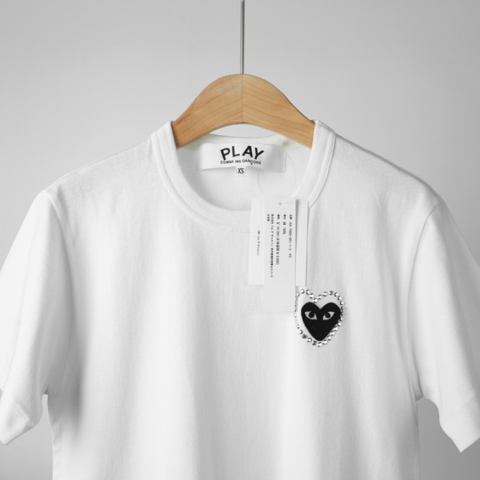 1:1 quality version Contrast Outline Heart Embroidery Solid Crew Neck Basic Tee 2 colors 29331758