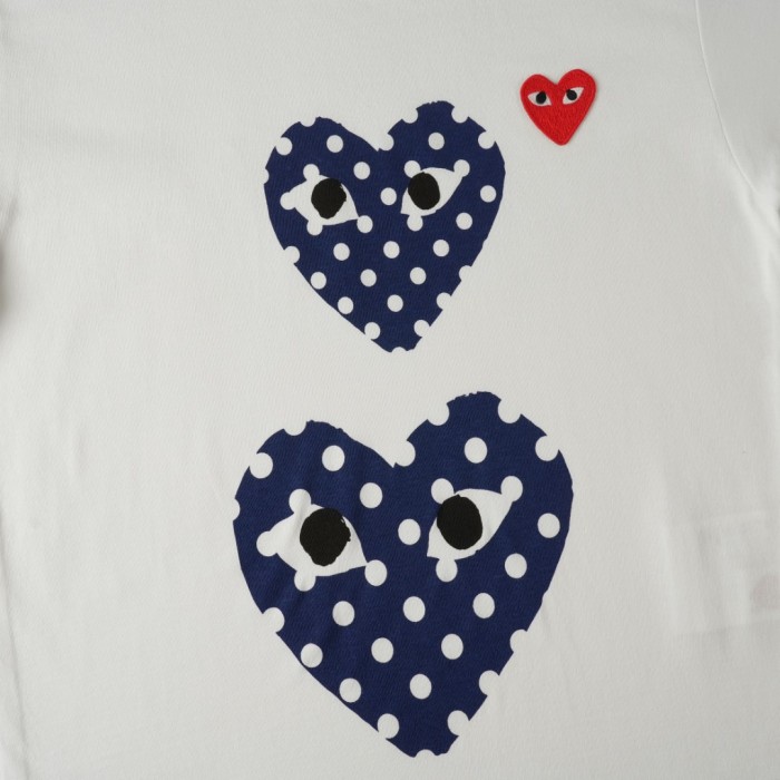 1:1 quality version Two Up Down Navy Polka Dot Eyed Heart Print Match Side Red Heart Embroidery Couple Tee 29331790