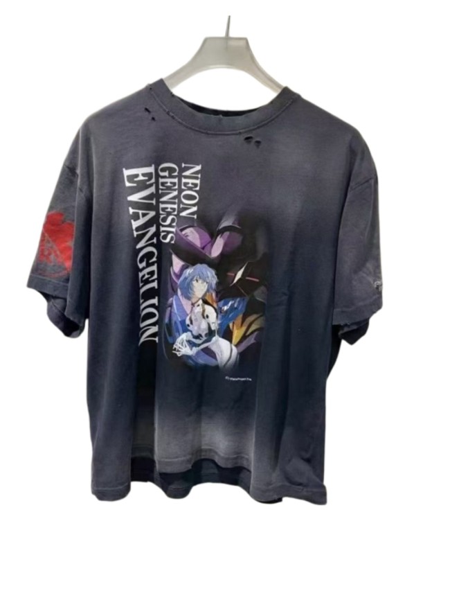 EVA Neon Genesis Evangelion Front And Back Dual Print Hand Ripped Neck Gradient Wash Fade Tee 29331516