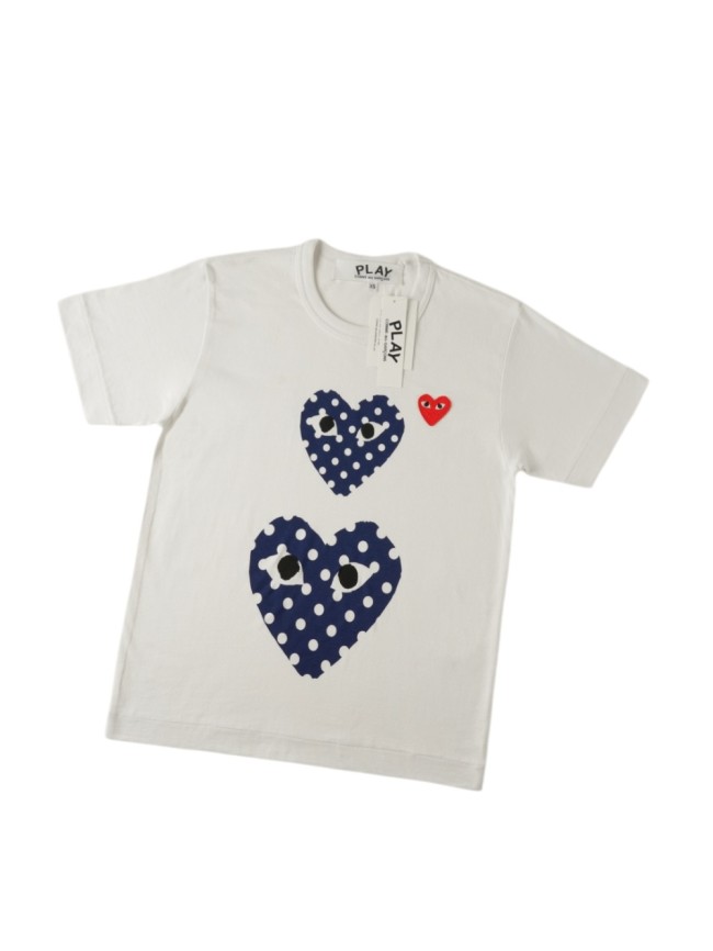 1:1 quality version Two Up Down Navy Polka Dot Eyed Heart Print Match Side Red Heart Embroidery Couple Tee 29331790