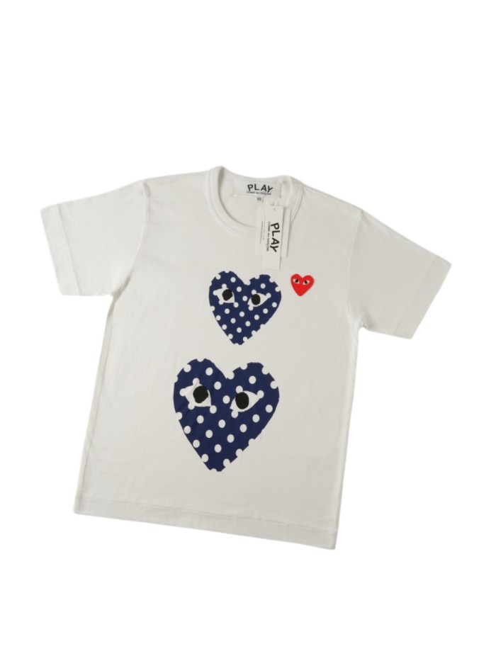 1:1 quality version Two Up Down Navy Polka Dot Eyed Heart Print Match Side Red Heart Embroidery Couple Tee 29331790