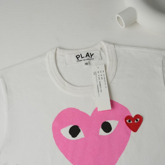 1:1 quality version Chest Oversize Hot Pink Solid Eyed Heart Print Right Side Mini Red Heart Embroidery Couple Tee 29332186