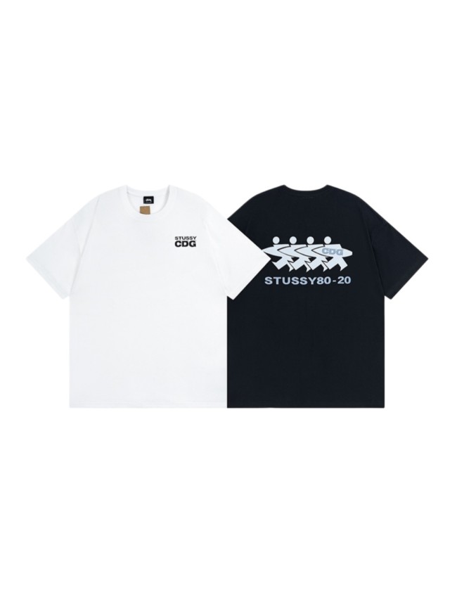 Comme Des Garcons 80-20 Collection Left Chest Logo Back Four Surfing Character Double Side Print Tee 2 colors 29332549