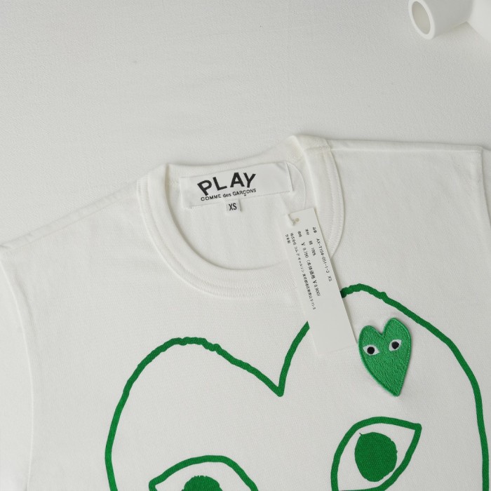 1:1 quality version Chest Oversize Green Hand Drawn Outline Hollow Eyed Heart Print Fitted Shoulder Couple Tee 29332167