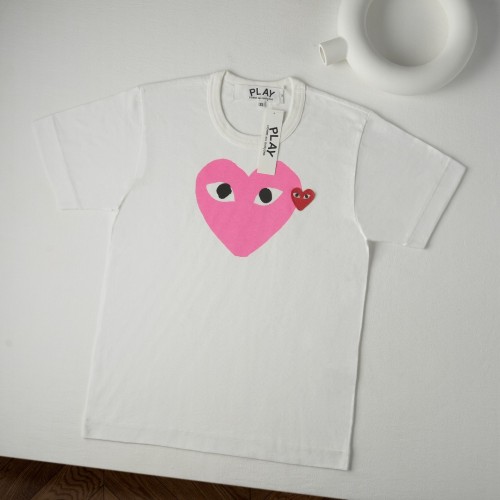 1:1 quality version Chest Oversize Hot Pink Solid Eyed Heart Print Right Side Mini Red Heart Embroidery Couple Tee 29332186