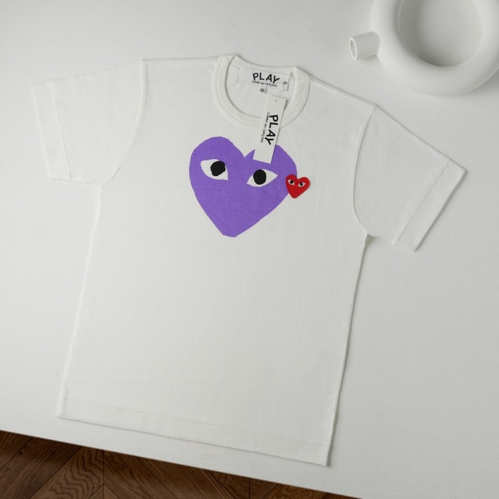1:1 quality version Chest Oversize Lavender Purple Solid Eyed Heart Print Top Right Mini Red Heart Embroidery Tee 29332195