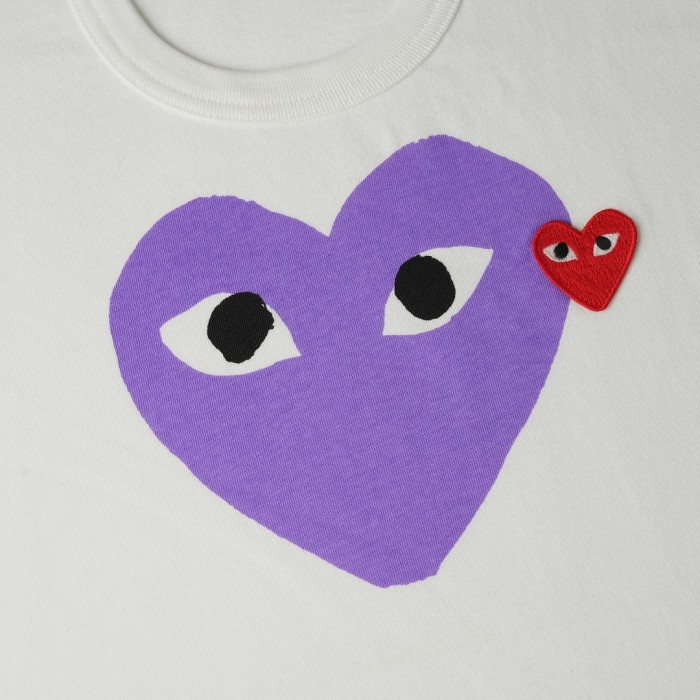 1:1 quality version Chest Oversize Lavender Purple Solid Eyed Heart Print Top Right Mini Red Heart Embroidery Tee 29332195