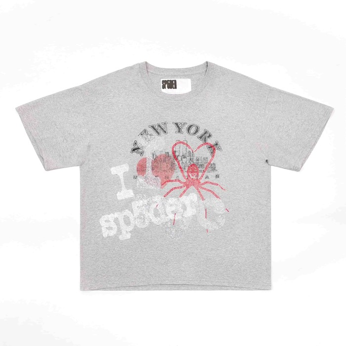 [Big & Tall for weights up to 220 lbs]1:1 quality version Love New York Heart Spider Rhinestone Print Tee 29332577