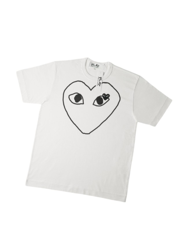 1:1 quality version Chest Black Hand Drawn Outline Hollow Eyed Big Heart Print Right Eye Inset Mini Black Heart Couple Tee 29332172