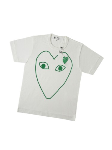1:1 quality version Chest Oversize Green Hand Drawn Outline Hollow Eyed Heart Print Fitted Shoulder Couple Tee 29332167