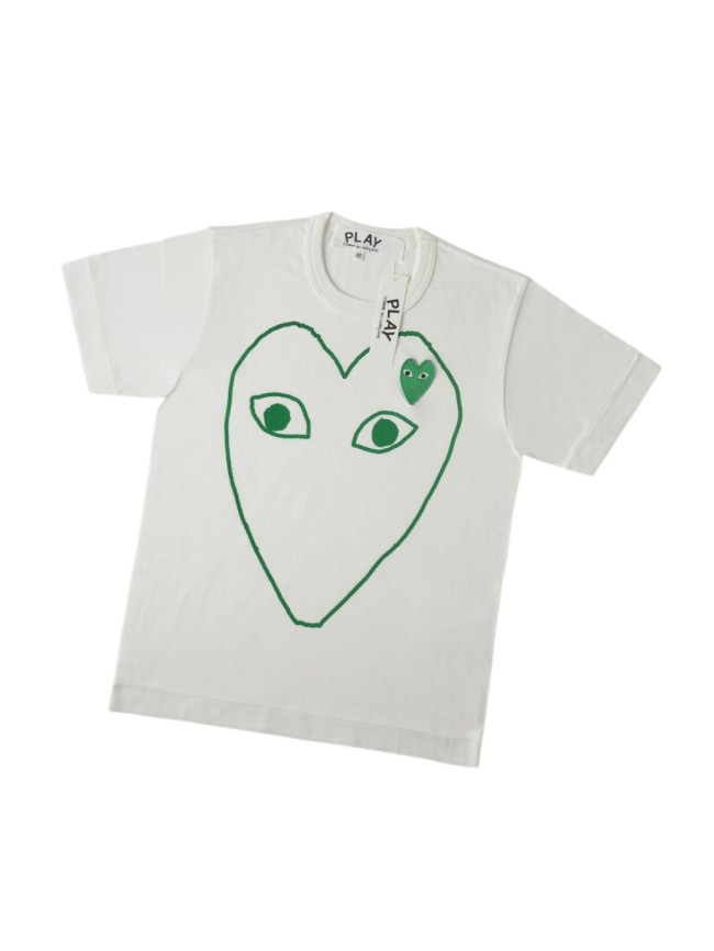 1:1 quality version Chest Oversize Green Hand Drawn Outline Hollow Eyed Heart Print Fitted Shoulder Couple Tee 29332167