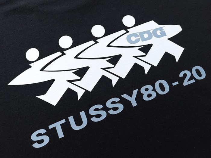 Comme Des Garcons 80-20 Collection Left Chest Logo Back Four Surfing Character Double Side Print Tee 2 colors 29332549