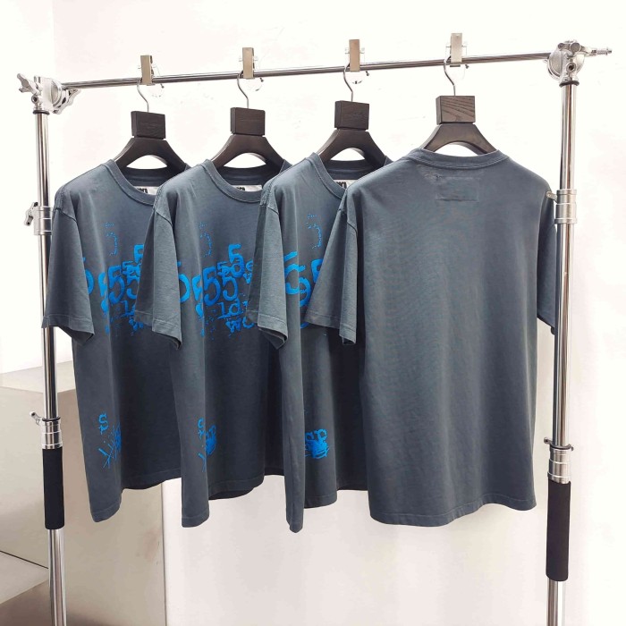 [Big & Tall for weights up to 220 lbs]1:1 quality version Blue Graffiti 555 Letter Print Tee 29332579