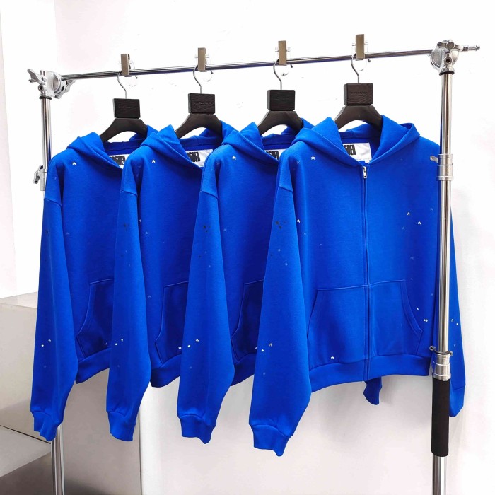 [Big & Tall for weights up to 220 lbs]1:1 quality version Graffiti Five Pointed Star Blue Mesh Zipper Hoodie & Shorts Set 29332583