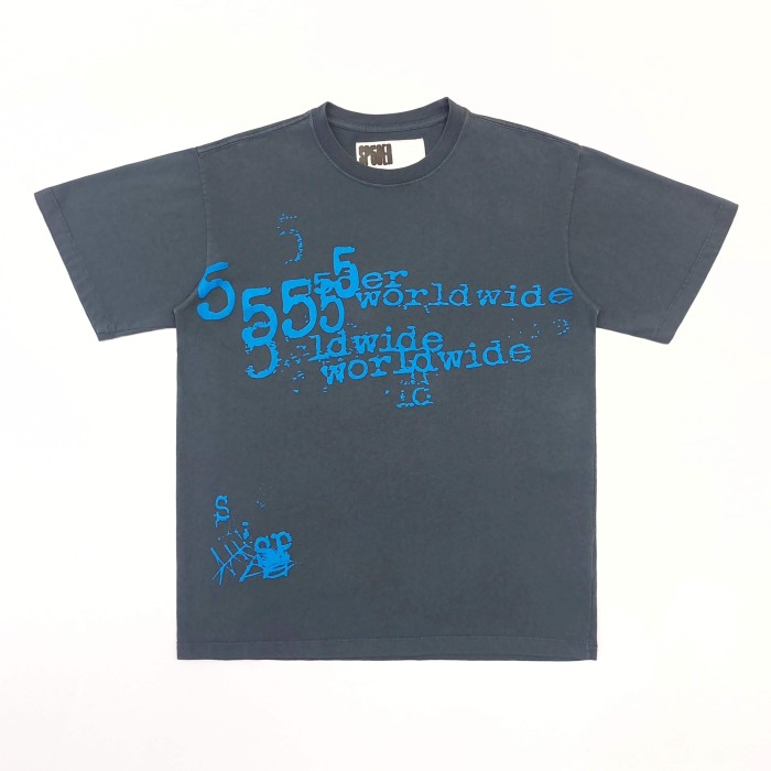 [Big & Tall for weights up to 220 lbs]1:1 quality version Blue Graffiti 555 Letter Print Tee 29332579