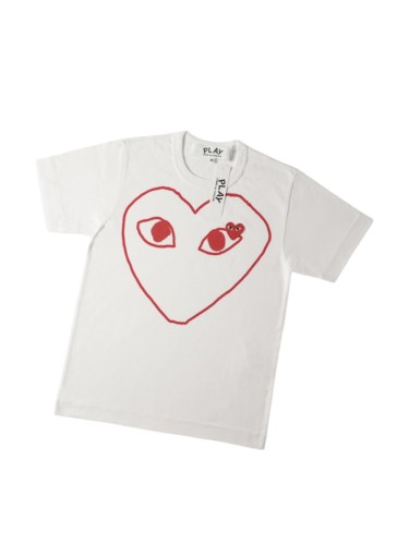 1:1 quality version Red Line Outline Big Heart Print Inner Eye Tiny Heart Embroidery Fitted Shoulder Couple Tee 29332175