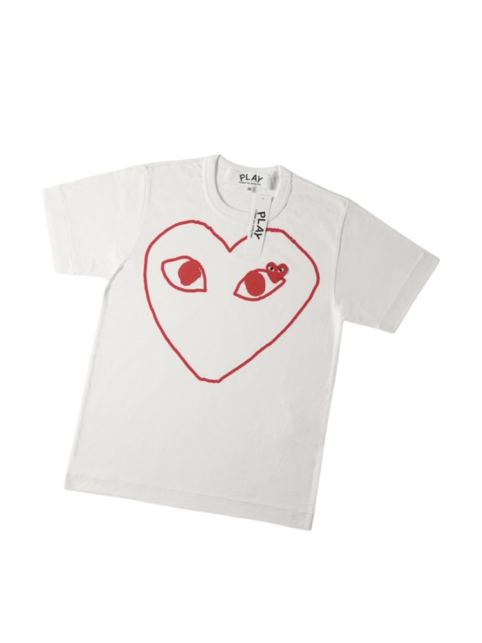 1:1 quality version Red Line Outline Big Heart Print Inner Eye Tiny Heart Embroidery Fitted Shoulder Couple Tee 29332175