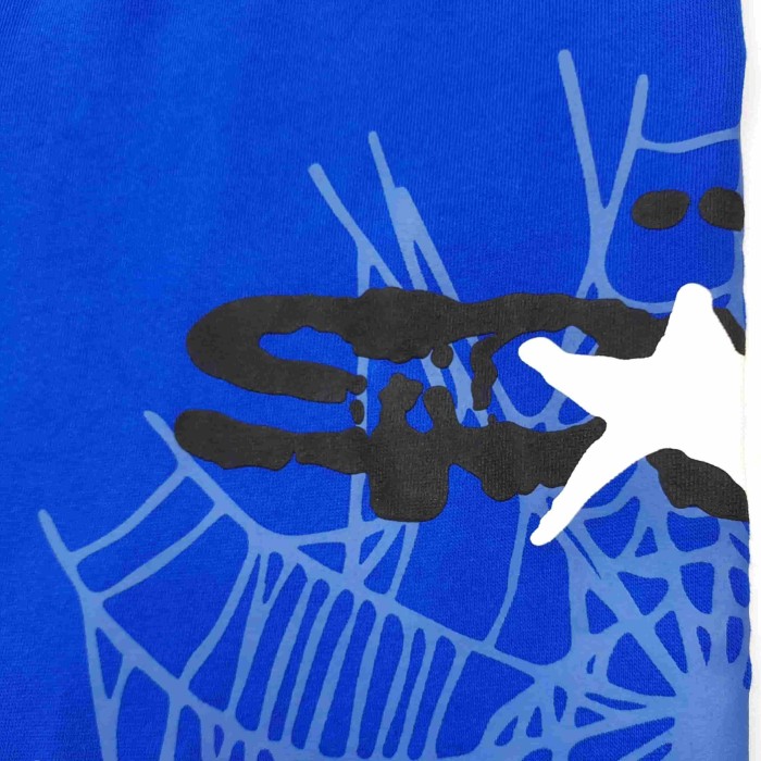[Big & Tall for weights up to 220 lbs]1:1 quality version Graffiti Five Pointed Star Blue Mesh Zipper Hoodie & Shorts Set 29332583