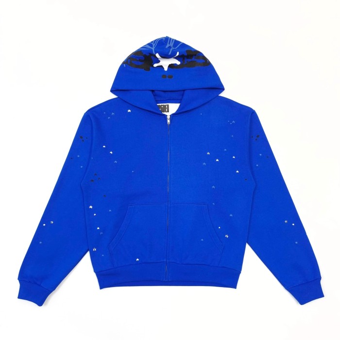 [Big & Tall for weights up to 220 lbs]1:1 quality version Graffiti Five Pointed Star Blue Mesh Zipper Hoodie & Shorts Set 29332583