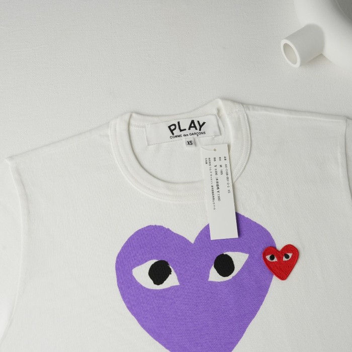 1:1 quality version Chest Oversize Lavender Purple Solid Eyed Heart Print Top Right Mini Red Heart Embroidery Tee 29332195