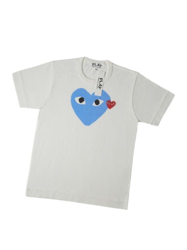 1:1 quality version Chest Oversize Light Blue Solid Eyed Heart Print Side Mini Red Heart Embroidery Fitted Shoulder Couple Tee 29332179