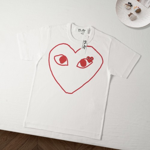 1:1 quality version Red Line Outline Big Heart Print Inner Eye Tiny Heart Embroidery Fitted Shoulder Couple Tee 29332175