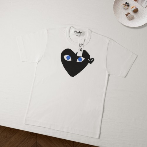 1:1 quality version Black Heart Print With Blue Pupil Eyes And Side Extended Tiny Mini Black Heart Fitted Shoulder Couple Tee 29332197