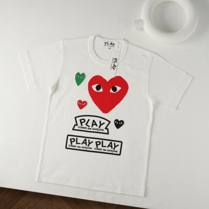 1:1 quality version Big Red Main Heart Green Red Black Tiny Heart Embroidery Print Double Play Slogan Tee 29332541