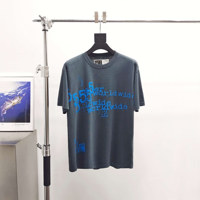 [Big & Tall for weights up to 220 lbs]1:1 quality version Blue Graffiti 555 Letter Print Tee 29332579