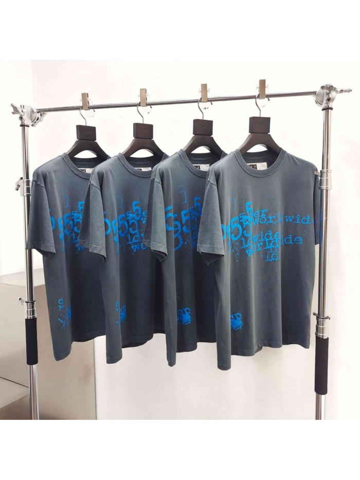 [Big & Tall for weights up to 220 lbs]1:1 quality version Blue Graffiti 555 Letter Print Tee 29332579