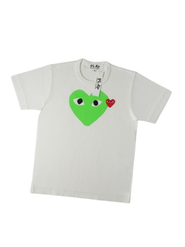 1:1 quality version Chest Fluorescent Green Big Heart Eyed Print Right Side Red Heart Embroidery Fitted Shoulder Couple Tee 29332193