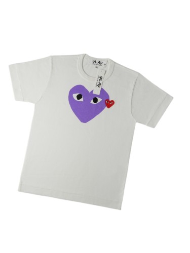 1:1 quality version Chest Oversize Lavender Purple Solid Eyed Heart Print Top Right Mini Red Heart Embroidery Tee 29332195