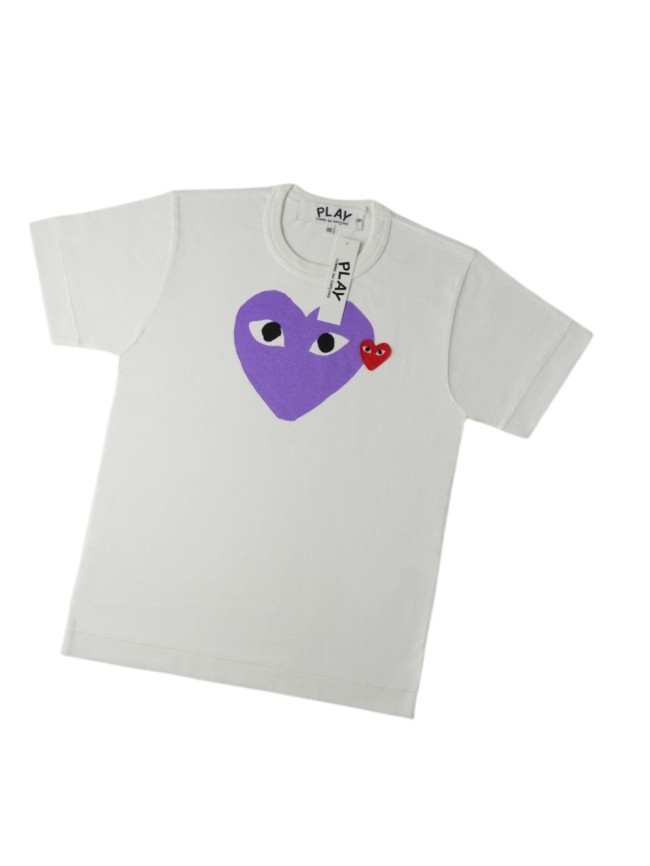 1:1 quality version Chest Oversize Lavender Purple Solid Eyed Heart Print Top Right Mini Red Heart Embroidery Tee 29332195