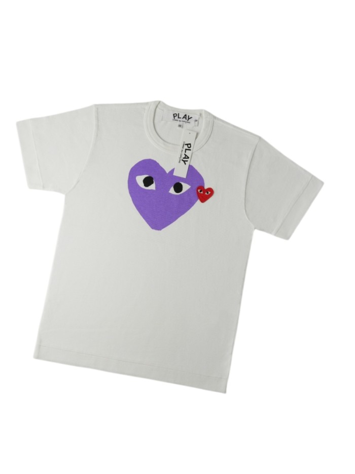 1:1 quality version Chest Oversize Lavender Purple Solid Eyed Heart Print Top Right Mini Red Heart Embroidery Tee 29332195