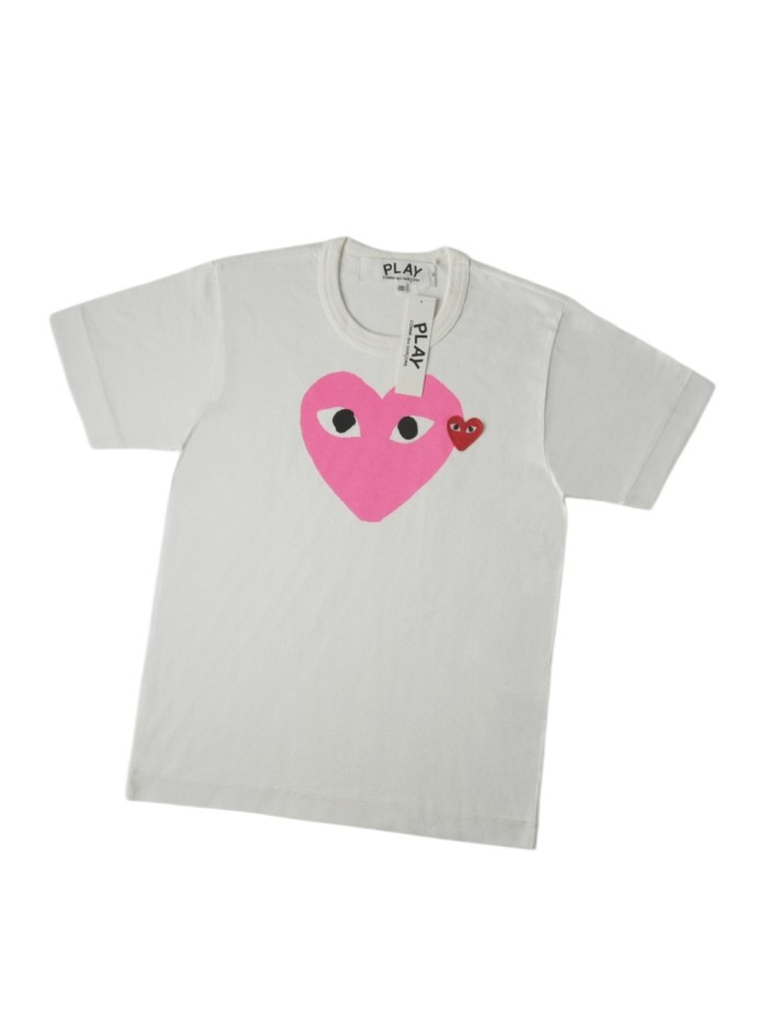 1:1 quality version Chest Oversize Hot Pink Solid Eyed Heart Print Right Side Mini Red Heart Embroidery Couple Tee 29332186