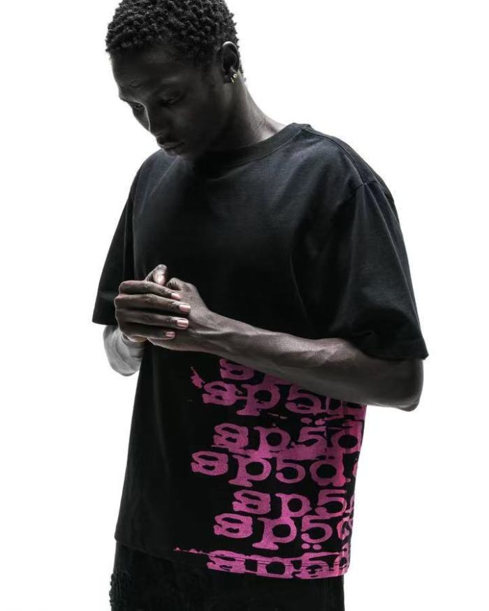 [Big & Tall for weights up to 220 lbs]1:1 quality version Side Graffiti Pink Letter Print Tee 29332578