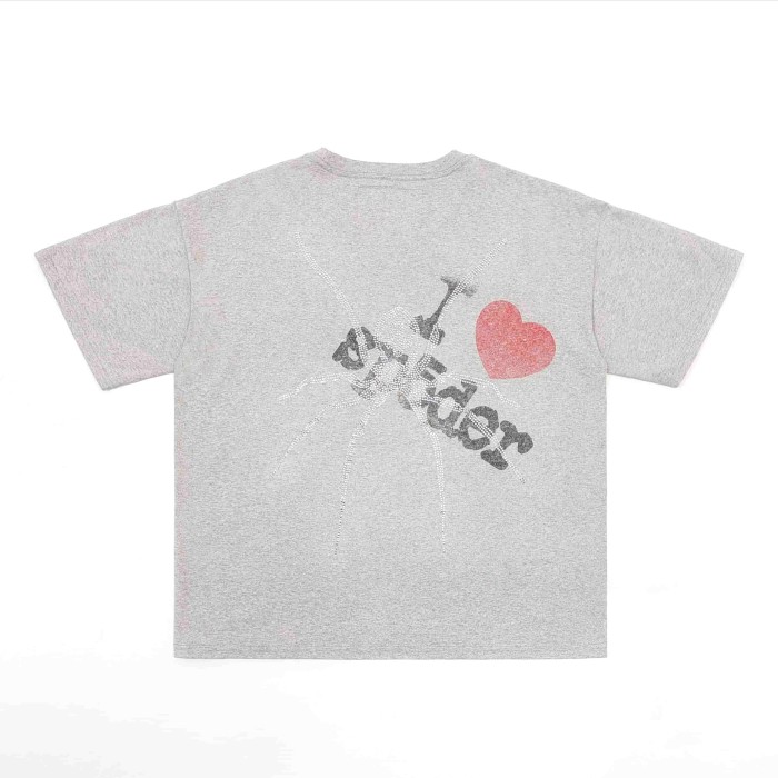 [Big & Tall for weights up to 220 lbs]1:1 quality version Love New York Heart Spider Rhinestone Print Tee 29332577